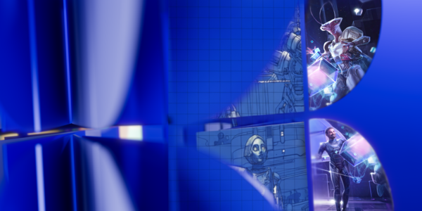 Keywords Studios K shwoing layers of a blue print and fleshed out game characters.