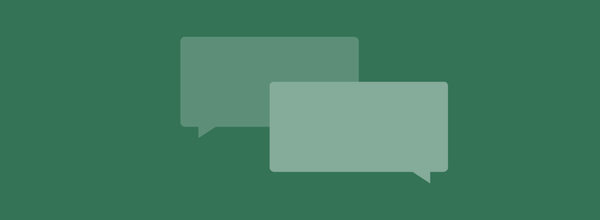 two green speech bubbles on a darker green background