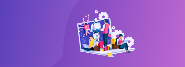 各种人物与符号从笔记本电脑中冲出的图像