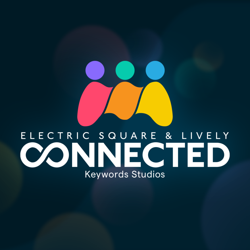 blue square with white text saying ' Electric Square & Lively Connected'